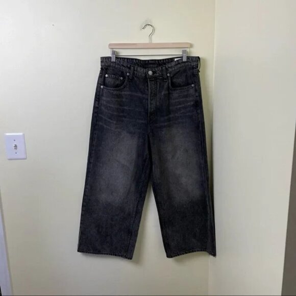 NWT Rag & Bone Maya High Rise Shorty Wide Leg Jeans in Black Opal Size 34 - Picture 9 of 13